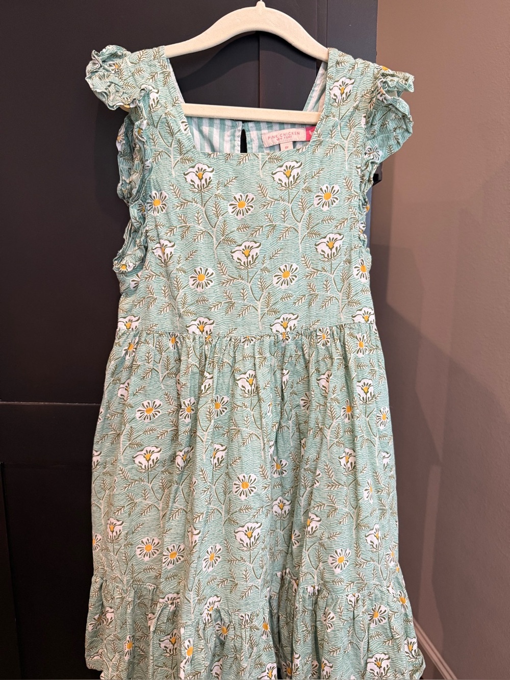 Pink Chicken Mint Floral Ruffle-Sleeve Dress